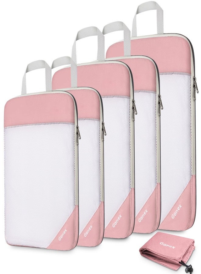 Gonex Compression Packing Cubes Mesh Organizers 1L+2M+2S+Laundry Bag Pink - Image 1