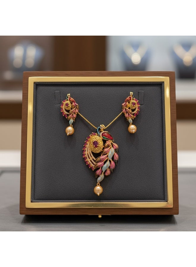 Pretty Precious Elegant American Diamond Pendant Set for Women | Gold Plated CZ Jewellery | Necklace with Matching Earrings-Meenakari - Image 2