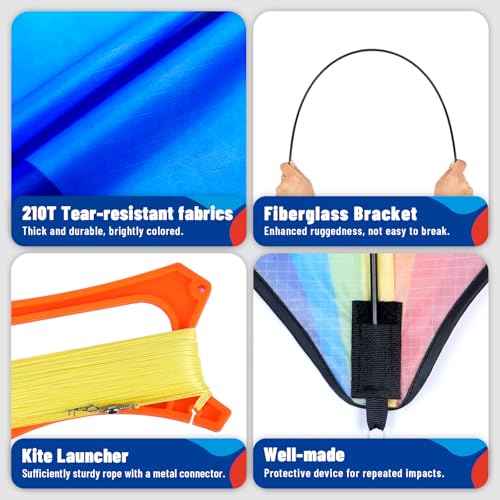 SGftre Complete Kite with Handle, Line & Accessories,Easy to Fly for Kids & Adults, Perfect for Beach, Park, Family Outdoor Activities (The Rainbow Triangular Kite, 1) - Image 5
