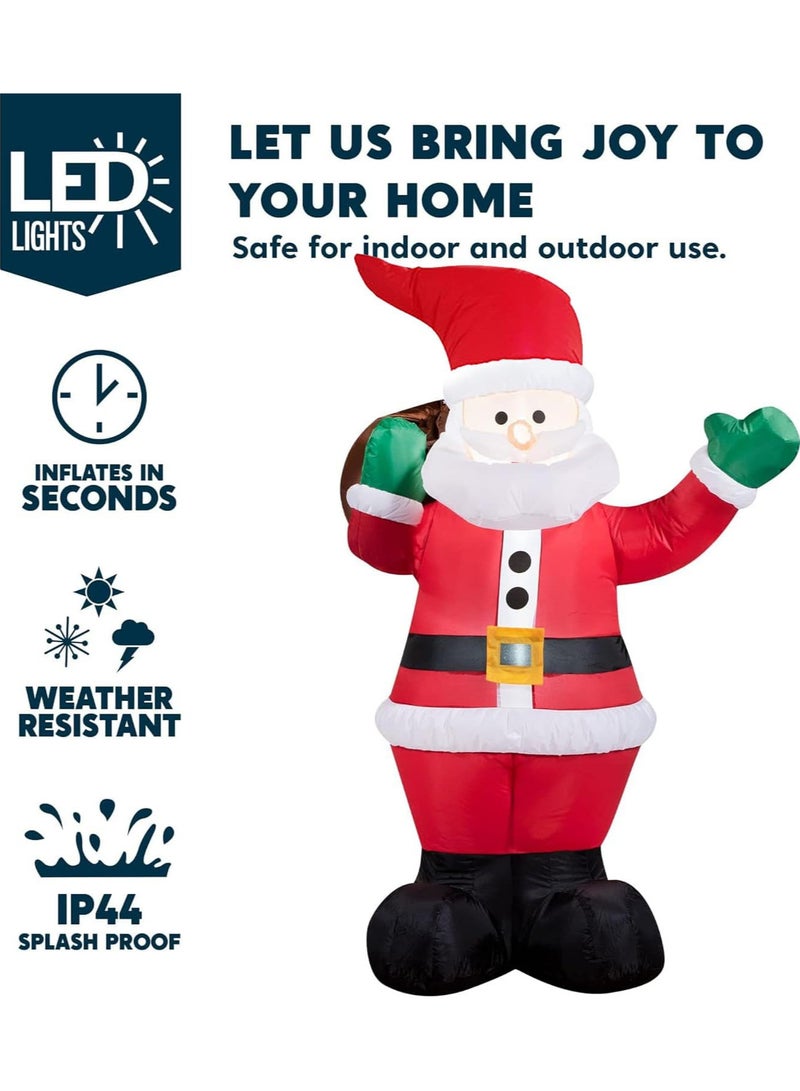 AUTOYSUR 6 أقدام من زينة سانتا كلوز القابلة للنفخ للعيد الميلاد مع حقيبة هدايا، زينة سانتا كلوز القابلة للنفخ للعيد الميلاد في الهواء الطلق مع مصابيح LED مدمجة للحديقة والحديقة والعطلات الشتوية الداخلية (هـ) - Image 4
