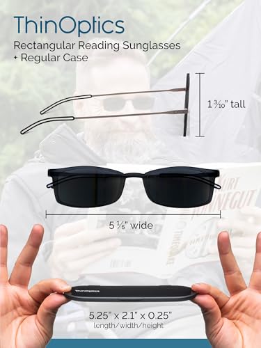 ThinOptics Reading Sunglasses Glasses, Rectangular/Black, 60mm + 1 - Image 2