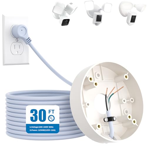 iTODOS Plugin Mount for Floodlight Cams with 30ft9m Weatherproof Power Cable for Floodlight Cam Wired PlusProWYZE Floodlight Camera v2ProBlink Wired Floodlight CameraElectrical Box and Cord Kit - Image 1