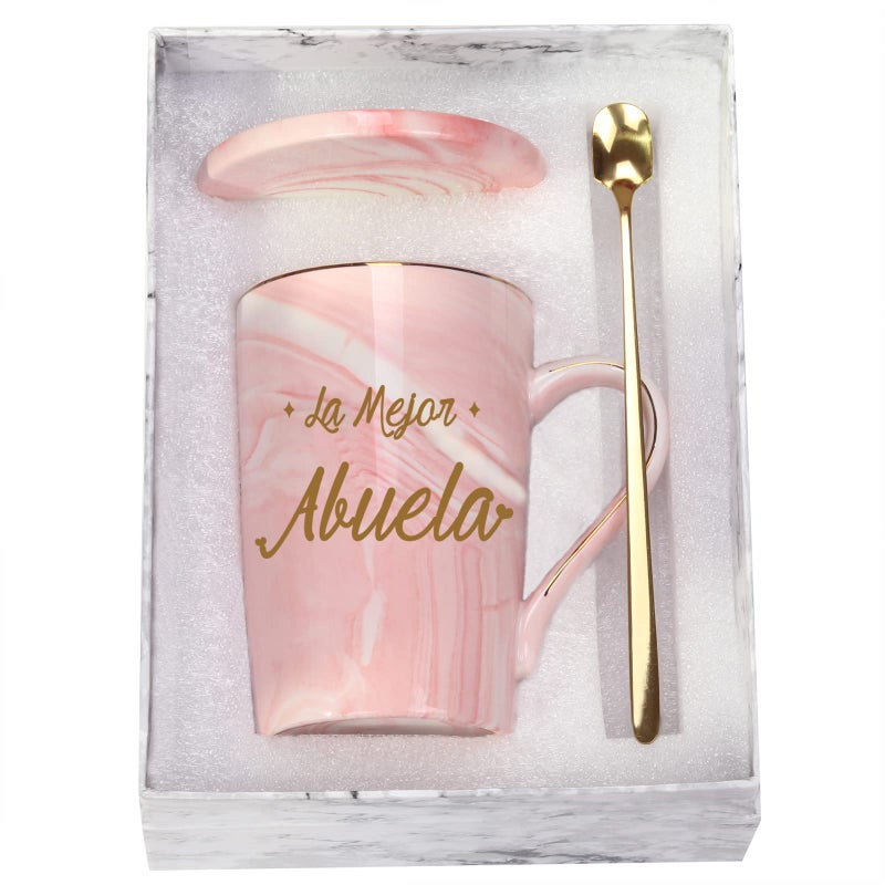 WENSSY La Mejor Abuela Mug La Mejor Abuela Gifts Abuela Gifts In Spanish Birthday Mothers Day Gifts for Grandma from Granddaughter Grandkis Grandson 14 Ounce Pink with Gift Box