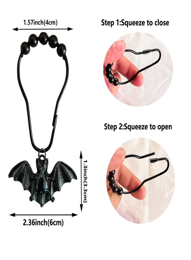 Daxingbu Bat Shower Curtain Hooks Rings,12Pcs Black Vampire Bats RustProof Metal Shower Curtain Rings,Vintage Halloween Party Gothic Theme Home Bathroom Decor - Image 3