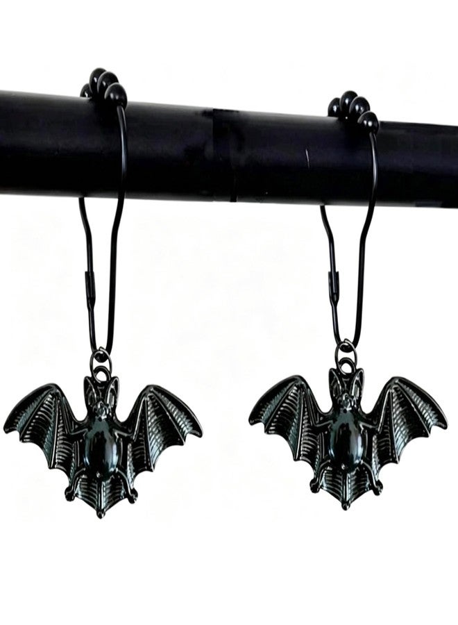 Daxingbu Bat Shower Curtain Hooks Rings,12Pcs Black Vampire Bats RustProof Metal Shower Curtain Rings,Vintage Halloween Party Gothic Theme Home Bathroom Decor - Image 1