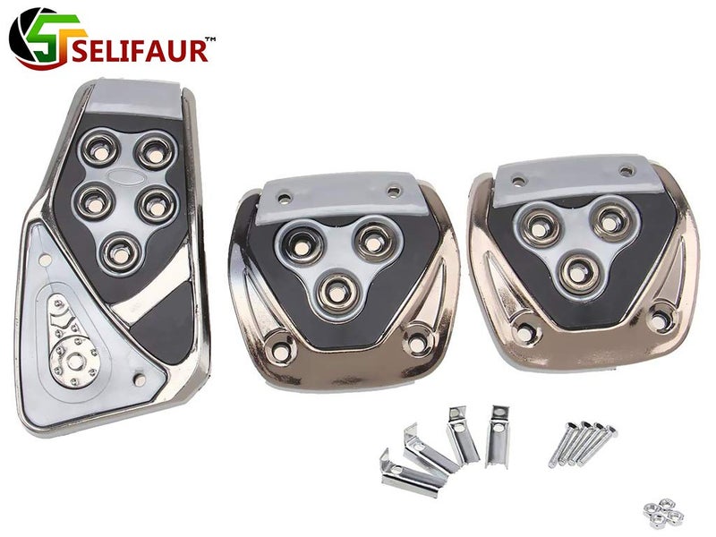 Selifaur 3 Pcs Silver Non-Slip Manual Car Pedals kit Pad Covers Set for Maruti Suzuki Ertiga 2019 - Image 4