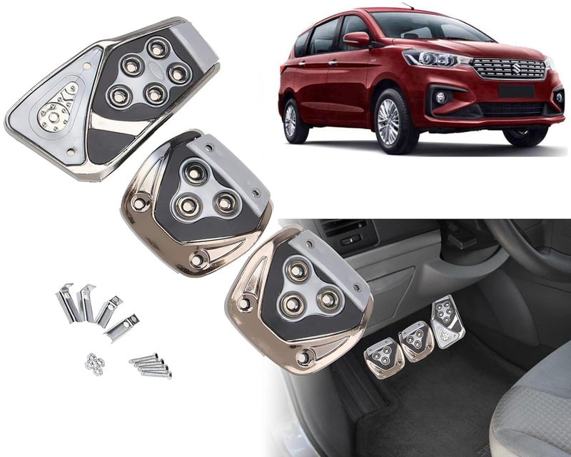 Selifaur 3 Pcs Silver Non-Slip Manual Car Pedals kit Pad Covers Set for Maruti Suzuki Ertiga 2019 - Image 1