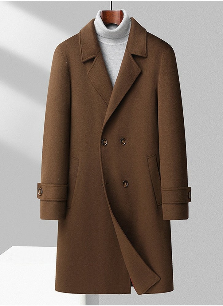 Loquat - Men's Double-Sided Woolen Casual Coat With Thickened Lining Long Jacket Overcoat With Pockets Camel - Image 1