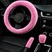 I3DIDEA Fluffy Steering Wheel Cover 3PCS Set Plush Fuzzy Fur Steering Wheel Cover with Gear Shift Cover Handbrake Cover Winter Warm Car Accessories Car Interior Accessories for Women Pink - Image 2