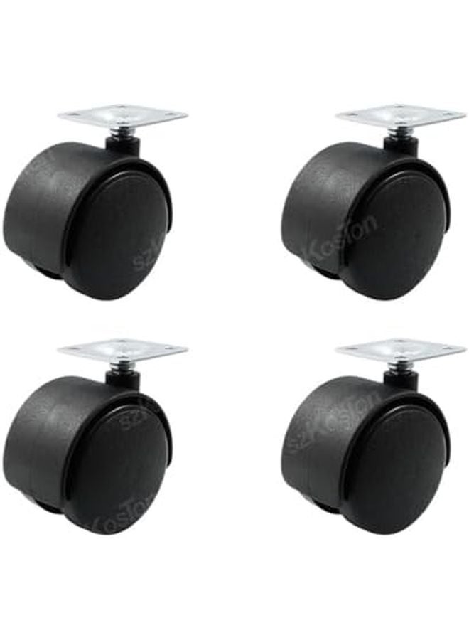 4 Pcs 2 Inch Black Nylon Swivel Caster Wheels Flat Plate Furniture Hardware Silent Trolley - Image 2