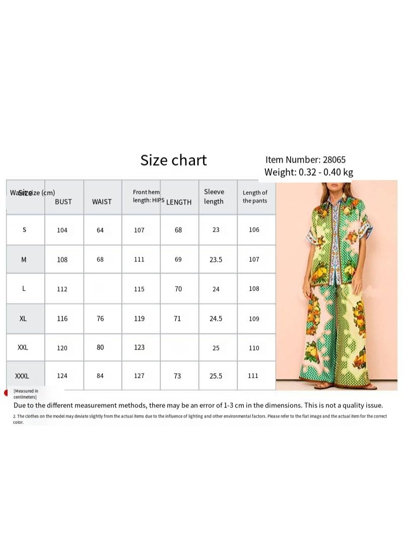 general Women's 2025-2026 Fashion Print Round Neck Loose Batwing Sleeve Waist Cinched Wide Leg Pants Set - Image 2
