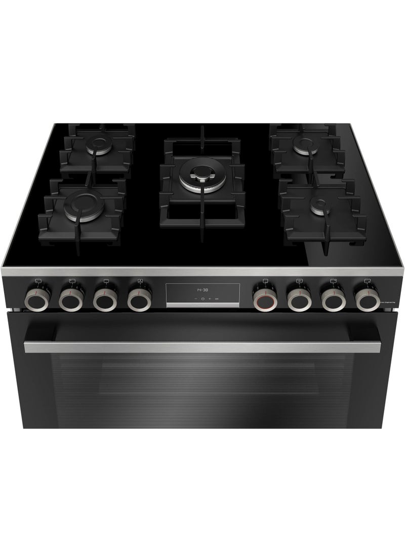 Bosch Series 8 HJYGGXV60Q Freestanding Gas Cooker, Stainless Steel, XXL 147L Oven, Full Catalytic Self-Cleaning, Rotisserie, 6 Cooking Functions HJYGGXV60Q Stainless steel, Black - Image 3