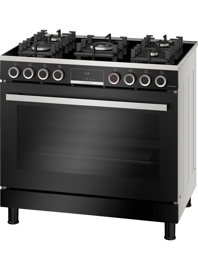 Bosch Series 8 HJYGGXV60Q Freestanding Gas Cooker, Stainless Steel, XXL 147L Oven, Full Catalytic Self-Cleaning, Rotisserie, 6 Cooking Functions HJYGGXV60Q Stainless steel, Black - Image 1