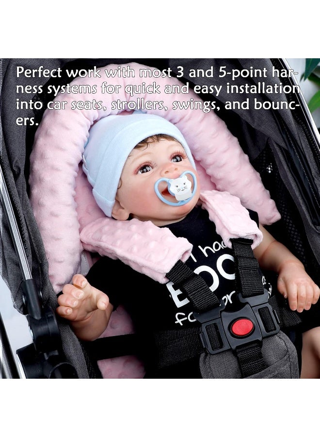 Pea Pod Car Seat Head Support Infant Baby Carseat Head Support & Strap Covers for Newborns Ultra Soft Minky Dotted Fabric Infant Car Seat Insert Perfect for Baby Carseats, Strollers, and Bouncers - Image 2