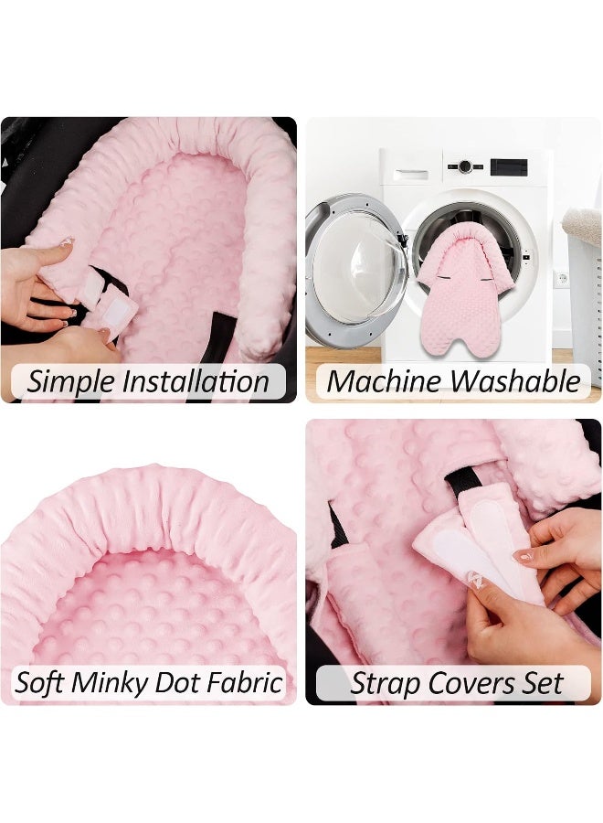 Pea Pod Car Seat Head Support Infant Baby Carseat Head Support & Strap Covers for Newborns Ultra Soft Minky Dotted Fabric Infant Car Seat Insert Perfect for Baby Carseats, Strollers, and Bouncers - Image 3