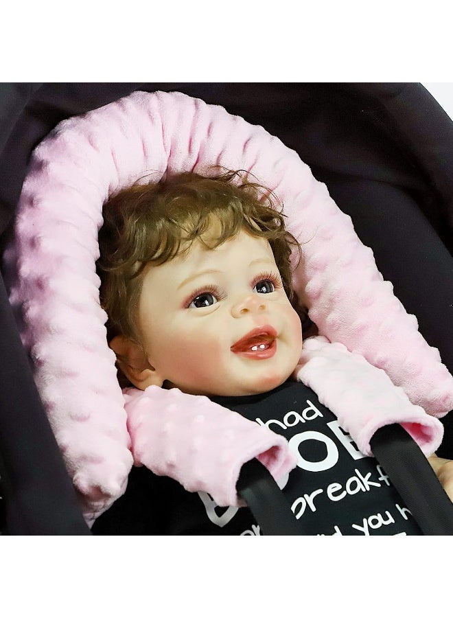 Pea Pod Car Seat Head Support Infant Baby Carseat Head Support & Strap Covers for Newborns Ultra Soft Minky Dotted Fabric Infant Car Seat Insert Perfect for Baby Carseats, Strollers, and Bouncers - Image 5