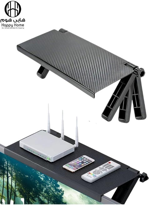 Adjustable Foldable TV & Monitor Top Shelf Organizer – Premium ABS Screen Top Storage Rack for Wall Mounted TVs & Computer Monitors, Holds Streaming Devices, Router, Set-Top Box, Game Consoles, Remote Controls, Speakers, Photo Frames, Plants, Office Supplies & Home Decor, Tool-Free Installation with Anti-Slip Surface