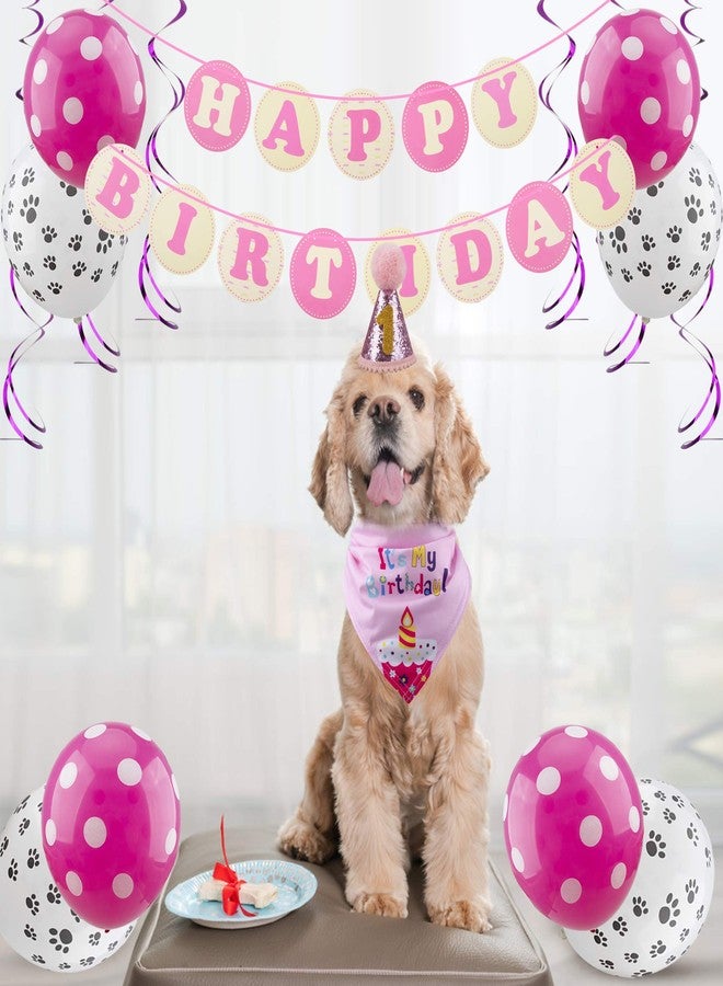 GAGILAND Dog Birthday Party Supplies Bandana Hat Banner Set Dog Boy Girl Cute Bow Tie Scarf Birthday Decorations (Pink with Balloon) - Image 2