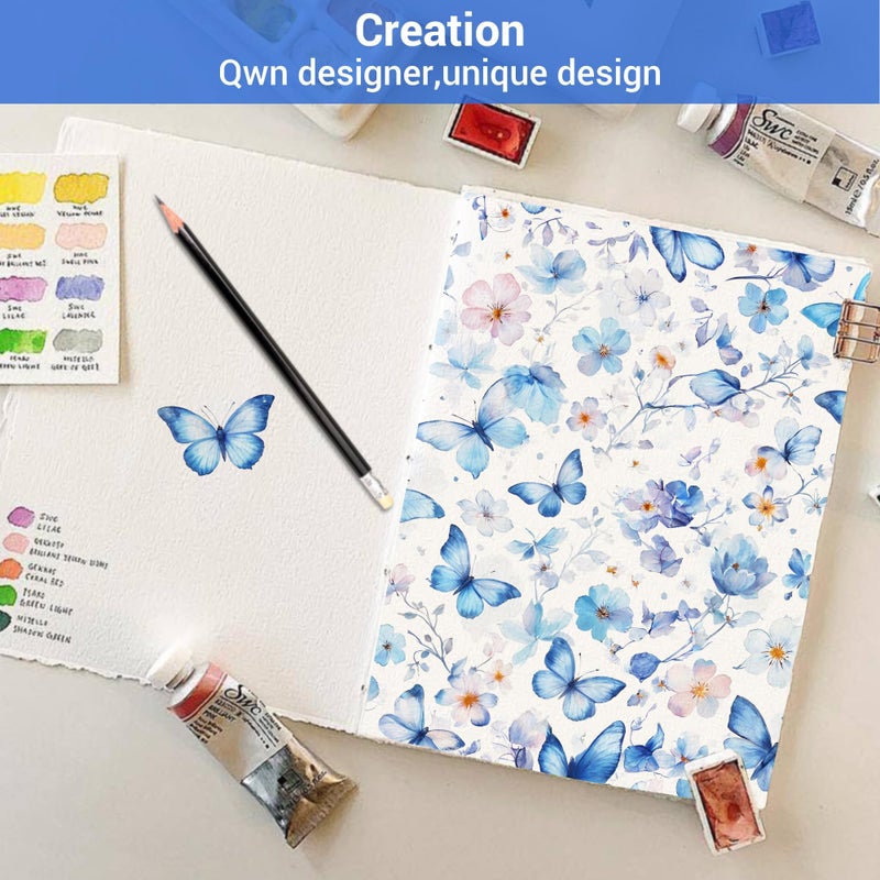 Softan Queen Floral Sheets, Microfiber Blue Flower Printed Fitted Sheets with Non-Slip Corner Straps and 15" Deep Pocket, Butterfly Patterned Cozy Bed Sheets & Pillowcase Sets - Image 5