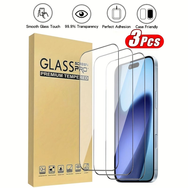 3pcs Transparent Tempered Glass Screen Protector Compatible with iPhone 17 Pro Max Anti Scratch Easy Install - Image 1