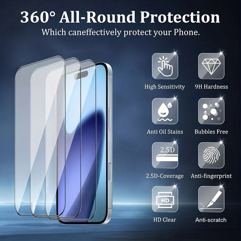 3pcs Transparent Tempered Glass Screen Protector Compatible with iPhone 17 Pro Max Anti Scratch Easy Install - Image 4