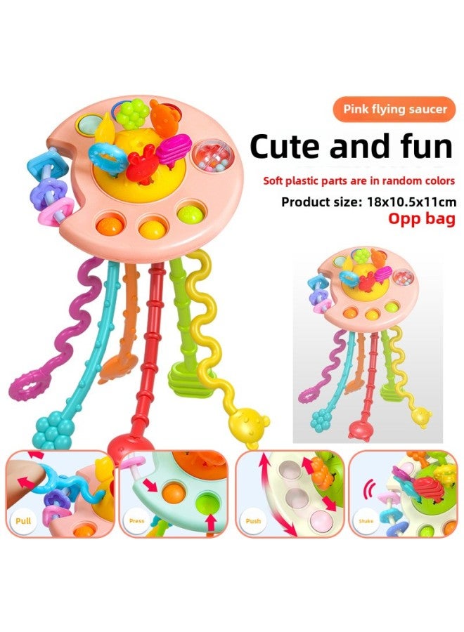 Infants Can Bite Soft Rubber Hand-held Ball Rattle Toys To Learn The Rainbow Plug Plug Plug Pull Pull Pull Baby Toys-Color:[Pink UFO] Meng Fun Suction-OPP Bag 86g - Image 1
