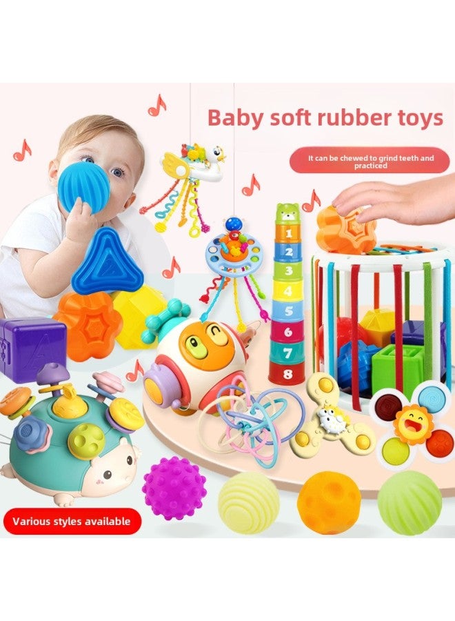 Infants Can Bite Soft Rubber Hand-held Ball Rattle Toys To Learn The Rainbow Plug Plug Plug Pull Pull Pull Baby Toys-Color:[Pink UFO] Meng Fun Suction-OPP Bag 86g - Image 2