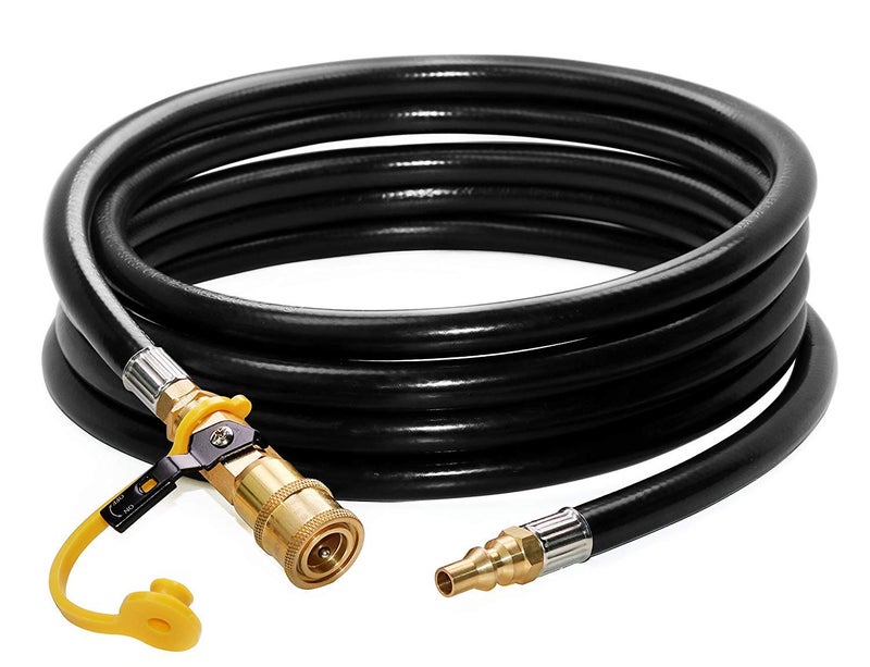 DOZYANT 12 feet Low Pressure Propane RV Quick Connect Extension Hose, 1/4" Safety Shutoff Valve & Male Full Flow Plug for RVs - Image 1