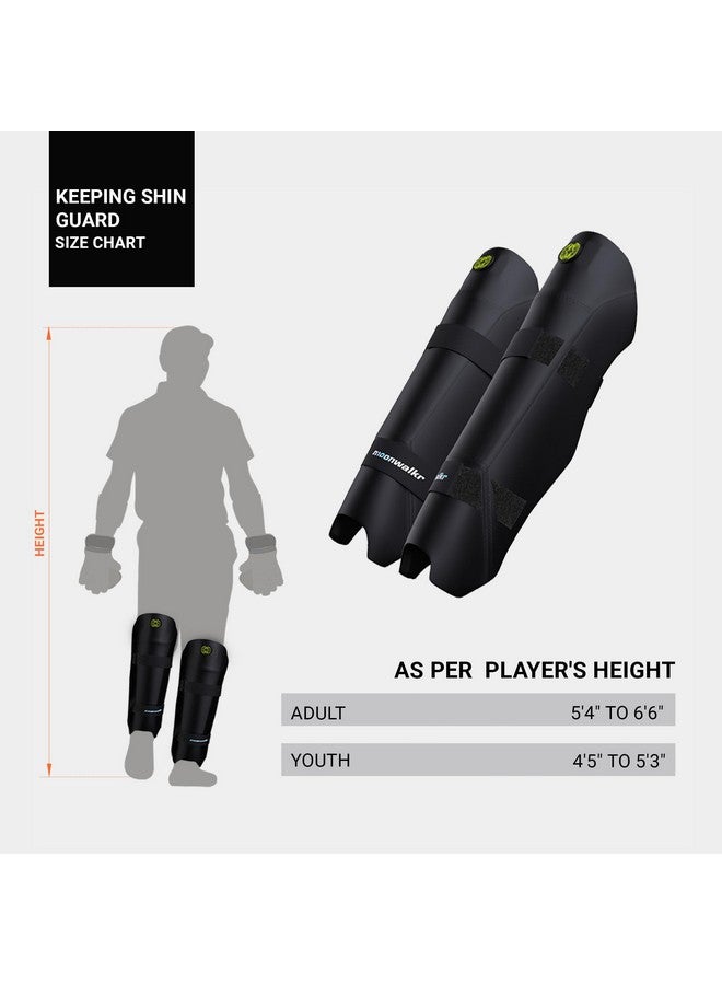 moonwalkr Cricket Keeping Shin Guards Wicket Keeper Pads Protective Gear for Keeper's Height (5'4" - 6'6") Cricket Wicket Keeping Pads Super Slim Gear Comes with a 3-inch Strap (Black, Adult) - Image 2