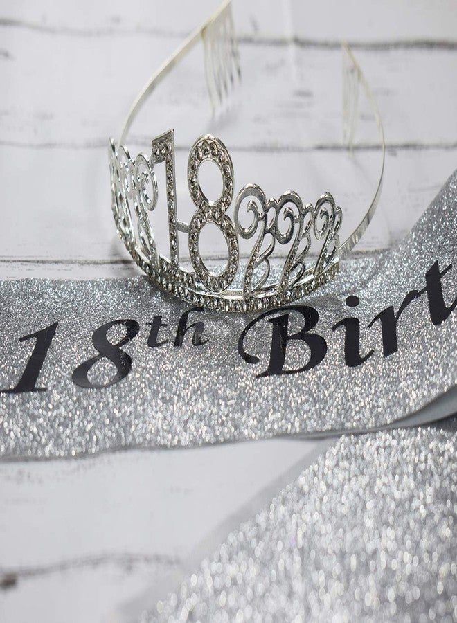 Mayin 18th Silver Birthday Tiara and Sash Glitter Satin Sash and Crystal Rhinestone Tiara Crown for Happy 18th Birthday Party Supplies Favors Decorations 18th Birthday Party Accessories - Image 4