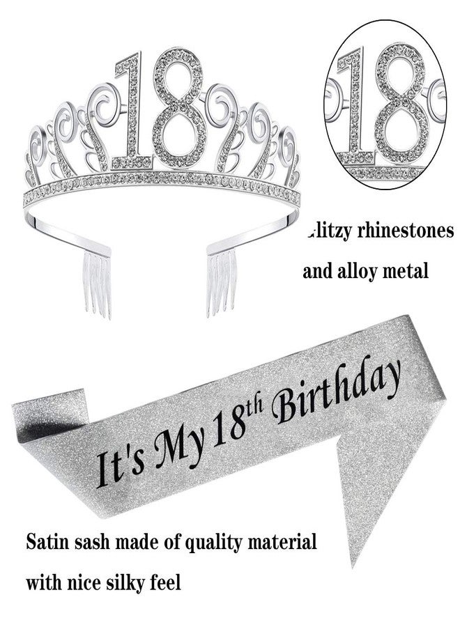 Mayin 18th Silver Birthday Tiara and Sash Glitter Satin Sash and Crystal Rhinestone Tiara Crown for Happy 18th Birthday Party Supplies Favors Decorations 18th Birthday Party Accessories - Image 5