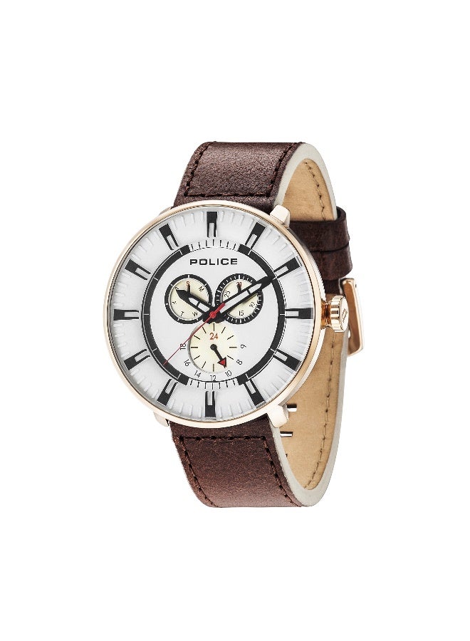 Men League Brown Leather Strap Multifunction Watch for Men, 50mm