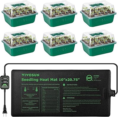 VIVOSUN VIVOSUN 6-Pack Seed Starter Trays with 10"x20.75" Seedling Heat Mat, Self-Adjusting Dual Digital Display Temperature  - Image 1