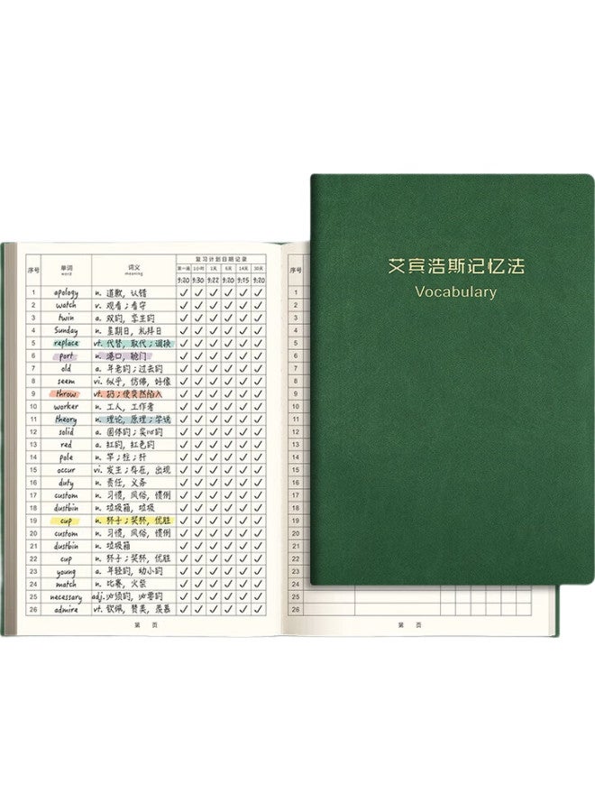 Ujia [Back To School Essential] Ujia Ebbinghaus English Vocabulary Memory Notebook For Middle And High School Students, Vocabulary Notebook For Postgraduate Entrance Exam Preparation, Cet-4/6 Review And English Vocabulary Accumulation Notebook, Dark Green - Image 1