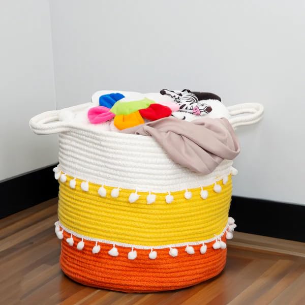 Kawai Homes Baby Laundry Rainbow Basket Bag with handles for New born Woven Clothes Toys Towels Multipurpose Storage Organizer
