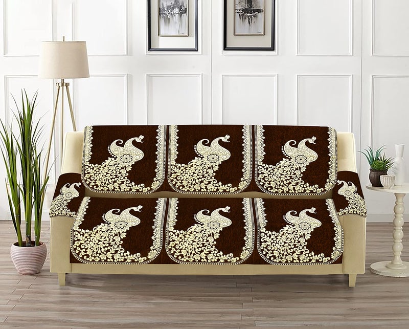 Dazzling DECOR Velvet Sofa Cover with Arm Cover and Cushion Covers Set of 5 Seater - Sofa Covers 3 Seater and 2 Seater Full Cover Set for Couch Seat - Heavy Fabric Sofa Slip Protector, 2923_Brown - Image 3