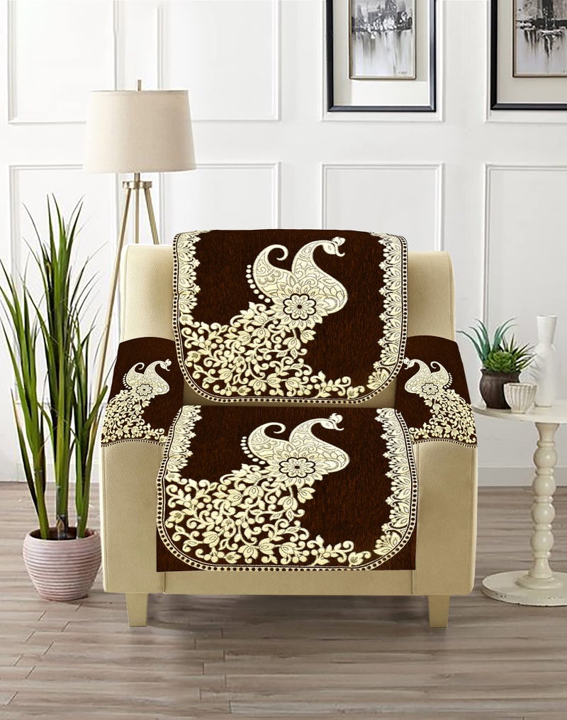 Dazzling DECOR Velvet Sofa Cover with Arm Cover and Cushion Covers Set of 5 Seater - Sofa Covers 3 Seater and 2 Seater Full Cover Set for Couch Seat - Heavy Fabric Sofa Slip Protector, 2923_Brown - Image 5