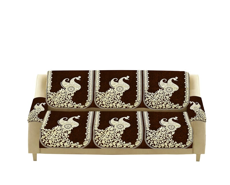 Dazzling DECOR Velvet Sofa Cover with Arm Cover and Cushion Covers Set of 5 Seater - Sofa Covers 3 Seater and 2 Seater Full Cover Set for Couch Seat - Heavy Fabric Sofa Slip Protector, 2923_Brown - Image 4