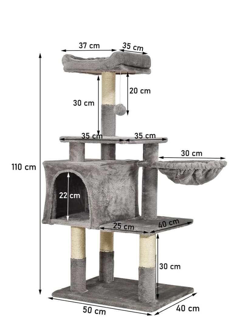 NNC PETS Durable cat tree with Cozy hammock, Spacious Condo, Soft padded perch, and Sisal scratching post, Cat playground for indoor kittens and cats, Fun dangling ball and Easy assembly, 110 cm (Grey) - Image 2