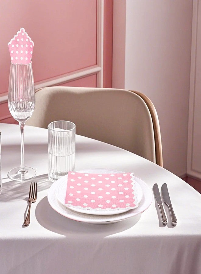 مجموعة مناديل كوكتيل منقطة وردية اللون من WRAPAHOLIC، 20 قطعة - مناديل ورقية منقطة وردية اللون بحواف مزخرفة، مثالية لحفلات الزفاف وحفلات استقبال المولود الجديد وحفلات الشاي وحفلات الحدائق وحفلات أعياد الميلاد - 5 × 5 بوصة - Image 4