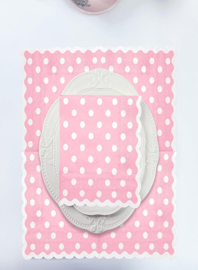 مجموعة مناديل كوكتيل منقطة وردية اللون من WRAPAHOLIC، 20 قطعة - مناديل ورقية منقطة وردية اللون بحواف مزخرفة، مثالية لحفلات الزفاف وحفلات استقبال المولود الجديد وحفلات الشاي وحفلات الحدائق وحفلات أعياد الميلاد - 5 × 5 بوصة - Image 3