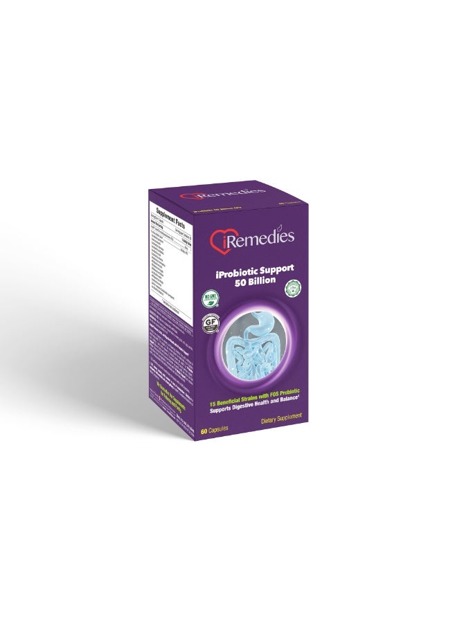 iRemedies iProbiotic Support 50 Billion – High-Potency Probiotic for Digestive and Immune Health – 60 Capsules - Image 2