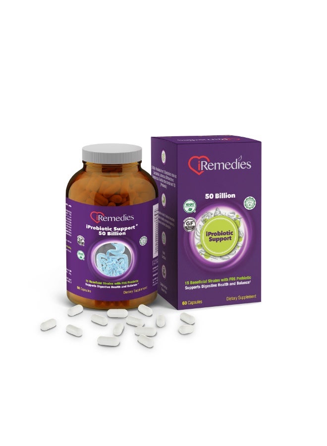iRemedies iProbiotic Support 50 Billion – High-Potency Probiotic for Digestive and Immune Health – 60 Capsules - Image 1