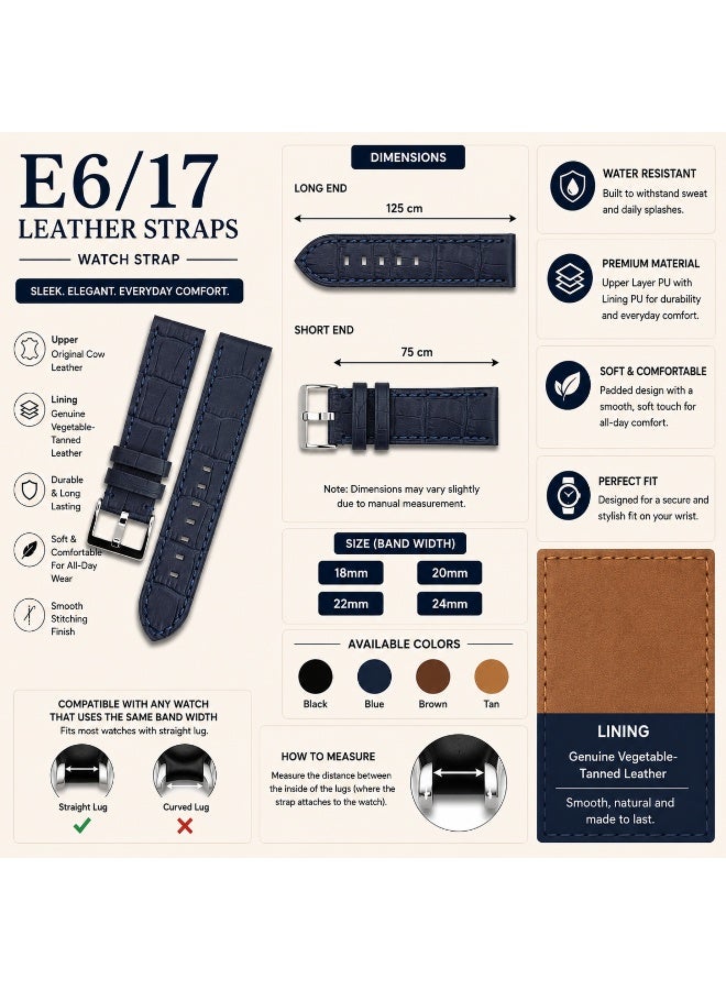 Edge E6/17 Leather Watch Strap, Multiple Colors & Sizes (18mm-24mm) - Image 1