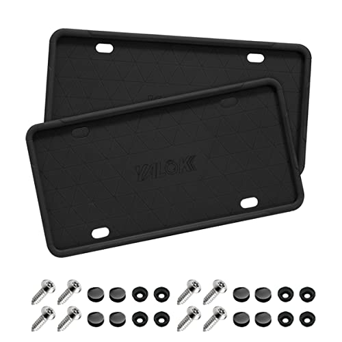 YALOK Car License Plate Frame, 2 PCS Anti-Theft Universal Silicone License Plate Frame for Cars, SUVs, Vehicles, Rustproof License Plate Frame, Auto Accessories for Men & Women (Black/2PCS) - Image 1