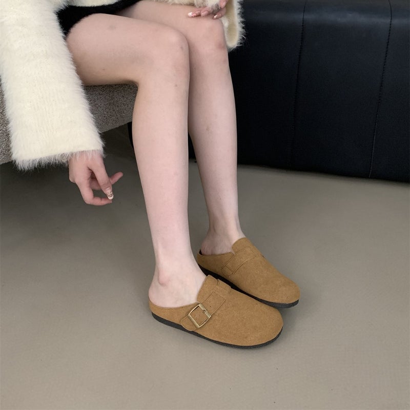 Boken Shoes 2025 Spring & Fall New Style Comfortable Lazy One-Leg Retro Casual Flats-Soled Toe-Cap Half Slippers For Women To Wear Outside - Image 5
