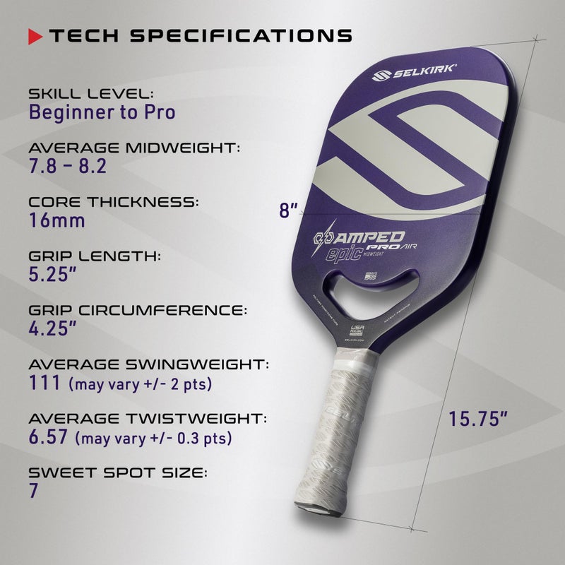 Selkirk Sport Amped Pro Air 2025 Pickleball Paddle | Fiberglass Pickleball Paddles with a Polypropylene X5+ 16mm Core | Throatflex | Flex Foam | Pickleball Rackets Made in The USA | Epic Purple - Image 5