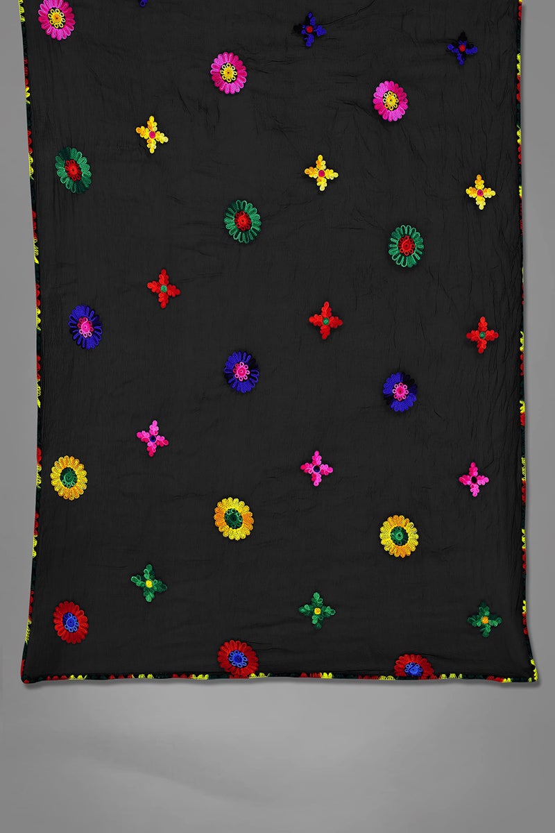 KEMZA Women's Embroidered Phulkari Chiffon Dupatta | Jaipuri Gota Patti Dupatta For Festivals, Weddings, Party (Black_Free size) - Image 5