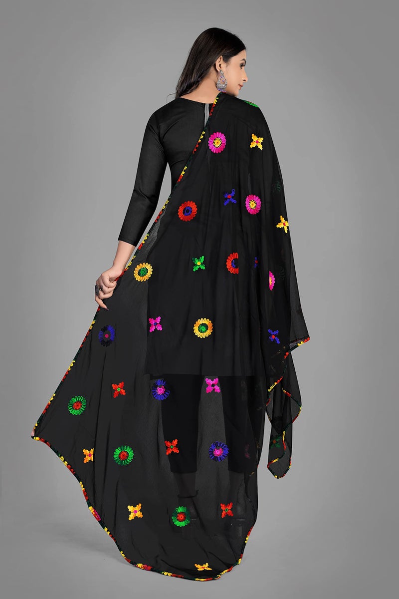 KEMZA Women's Embroidered Phulkari Chiffon Dupatta | Jaipuri Gota Patti Dupatta For Festivals, Weddings, Party (Black_Free size) - Image 4