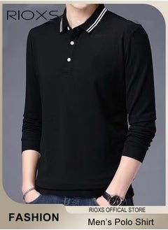 RIOXS Men's Slim-fit Polo Shirt, Basic Long Sleeve T-Shirt, Comfy Breathable Shirt, Classic 3-Button Closure Tops, Reliable Option for Any Man Seeking Comfort without Compromising on Style  - Image 1